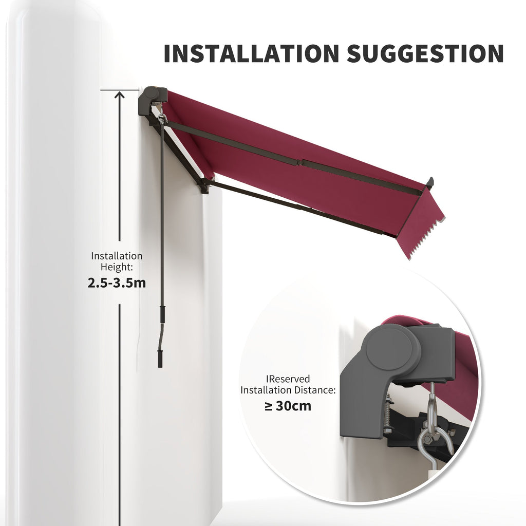 10' x 8' Manual Crank Retractable Awning, UV/Water-Resistant Sun Shelter, Wine Red
