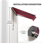 10' x 8' Manual Crank Retractable Awning, UV/Water-Resistant Sun Shelter, Wine Red