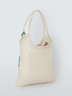 John Lewis Women's Woven Leather Shoulder Textured Pocket Tote Bag - White