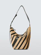 John Lewis Eden Suede and Leather Stripe Adjustable Hobo Bag - Tan/Black