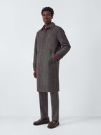 John Lewis Herringbone Men's Wool Blend Smart Long Overcoat - Brown - XXL