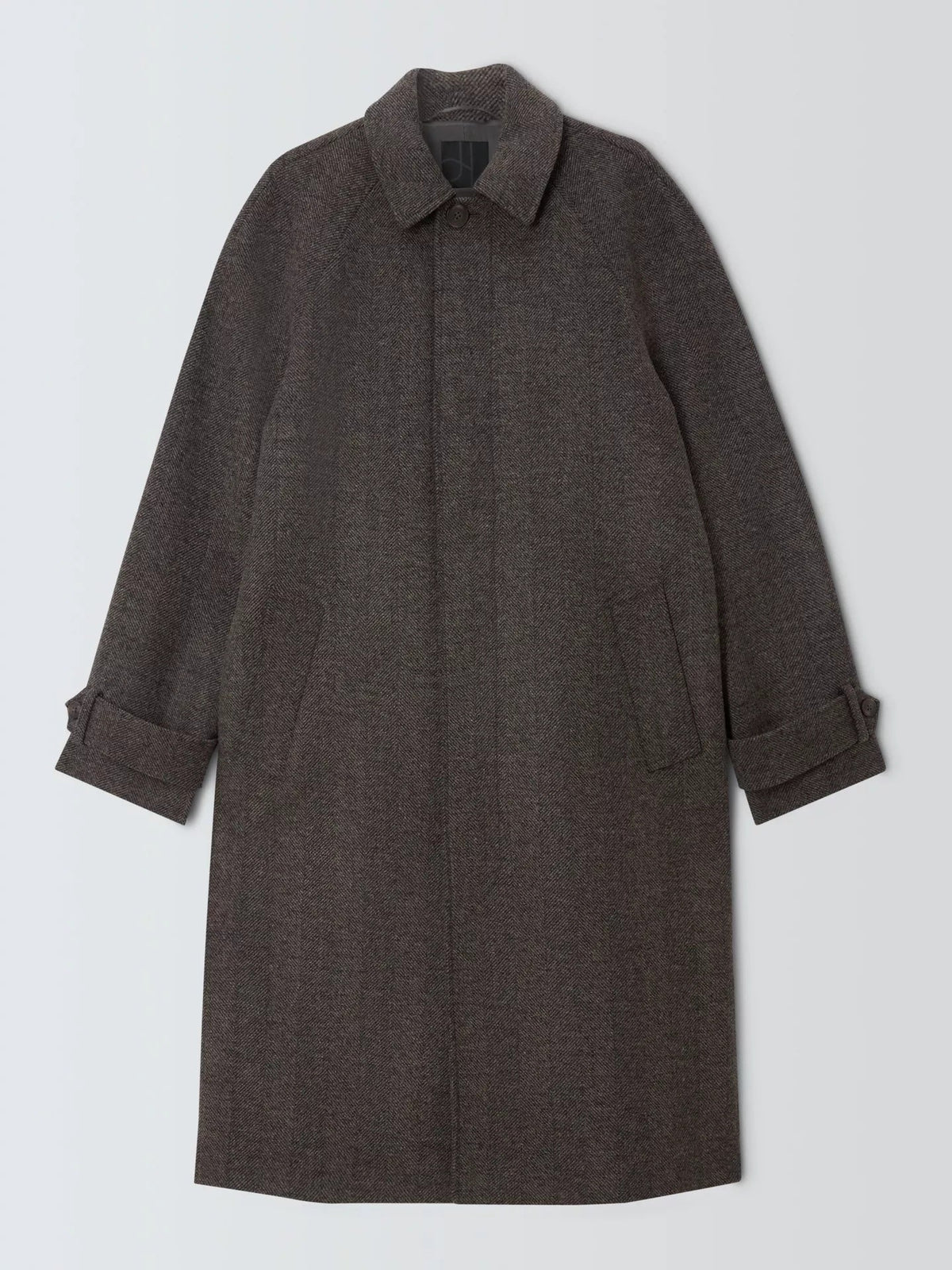John Lewis Herringbone Men's Wool Blend Smart Long Overcoat - Brown - XXL