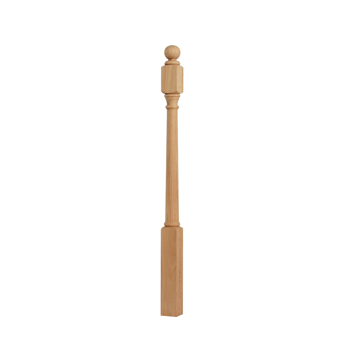 Red Oak Ball Top Starting Newel (5" Top Square)