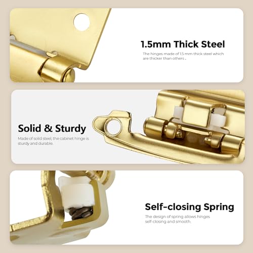 30 Pack 15 Pair Gold Cabinet Hinges, 1/2" Overlay Semi-Concealed Hinges - color: Gold, size: 1/2" Overlay