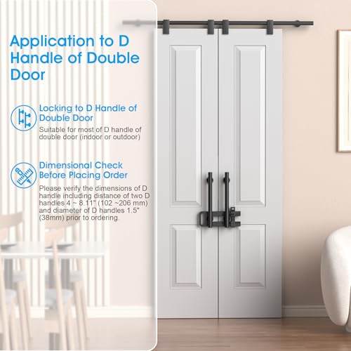 AST French Door Lock for Double Doors, Adjustable, 3 Brass Keys, Key Alike - style: Matte Black with Keyed Alike