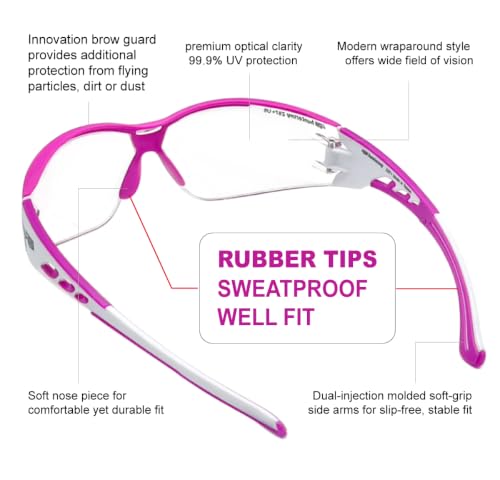 HTS HUNTERSKY Super Flexible Lightweight Anti Fog Wrap-Around U6 Clear Shooting Safety Glasses with ANSI Z87.1 Scratch Resist - color: Pink / Clear (2 Pack)