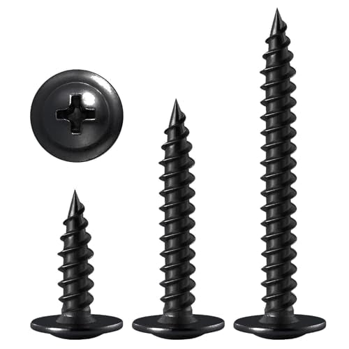 Wensilon（350 pcs）#6×1" Phillips Truss Head Wood Screws Black Galvanizing Quick Metal Self Tapping. - color: Black, size: #6×1"