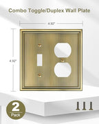 2-Pack Zinc Alloy Combo Toggle/Duplex Light Switch Cover Plate - color: Antique Brass, size: 1 Toggle/1 Duplex 2PK