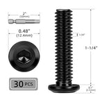 30 PCS 1/4"-20 x 1-1/4" Flat Head Socket Cap Screws Bolts, Flat Round Head Furniture Allen Bolts, Stainless Steel 304, Full Thread, Black Coating, Screwdriver Bit Included - size: 1/4"-20 x 1-1/4"