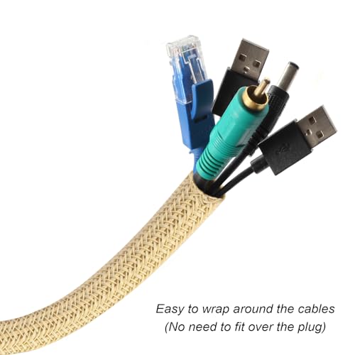 Cable Management Sleeve, Split Design, 10FT - 1 Inch, Beige - color: Beige, size: 1"-10ft