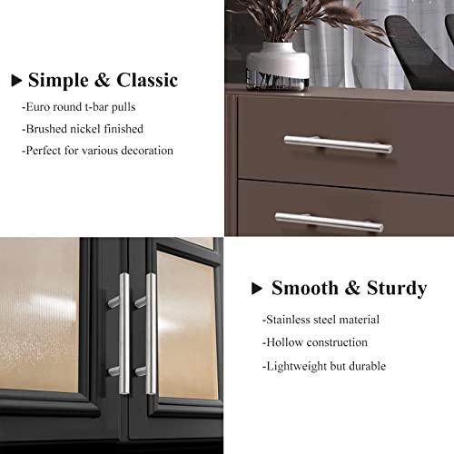 Probrico 30 Pack|2.5 inch Drawer Pulls Stainless Steel, Modern Cabinet pulls Brushed Nickel, Round T bar Handles Dresser Drawer knobs, Kitchen Cabinet Knobs Hardware, 4 inch Overall Length - color: Brushed Nickel, size: hole center 2-1/2"