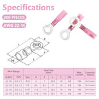 200PCS Heat Shrink Ring Terminals, Marine Grade - size: AWG(22-16)