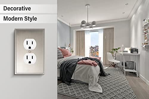 Henne Bery Soft Modern Decorative Wall Plate Switch Plate Outlet Cover (Single Duplex 2PK, Satin Nickel) - style: Single Duplex 2PK