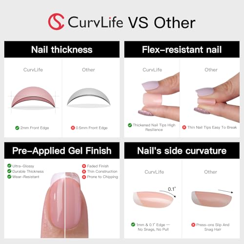 CurvLife Extra Short Oval French Tip Press On Nails, Classic Touch Round - color: A5 -Classic Touch