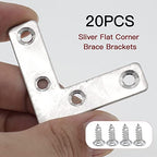 20-Pack Stainless Steel L-Shape Corner Brace 2x2 Inch for Wood - size: Silver 50x50 mm
