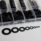 1100Pcs 9 Sizes Black Flat Washers for Screws & Bolts