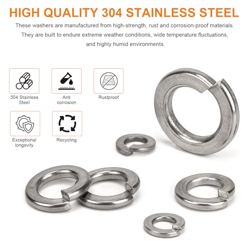 100Pcs 8# Spring Lock Washer, 304 Stainless Steel - color: Silver, size: 8#