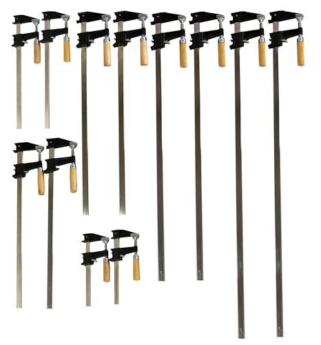EDM Pack of 10 Heavy Duty Woodworking Bar Clamps, 2 ea 12"-36" Quick Release Type, 2.5 in. Throat Depth