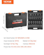 VEVOR Impact Socket Set, 1/2" 19 Piece Impact Sockets, Deep Socket, 6-Point Sockets, 1/2 Inches Drive Socket Set Impact 3/8 inch - 1-1/2 inch, Cr-V Rugged Construction, with a Storage Cage - size: 1/2" 19 PCS