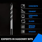 amoolo 3/16" Concrete Drill Bit & Masonry Drill Bit Set(5PCS), Carbide Tip Drill Bit Set for Tile, Brick, Cement, Concrete, Glass, Plastic, Cinder Block, Wood etc - size: 3/16"(5pcs)