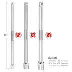 Ingersoll Rand 3-Piece Extension Bar Set with Storage Tray, 10-Inch Chrome Vanadium Extensions in 1/4", 3/8", and 1/2" Drive with Reusable Storage Tray, Mirror-Polished Finish - 752056X - style: Extension Bar