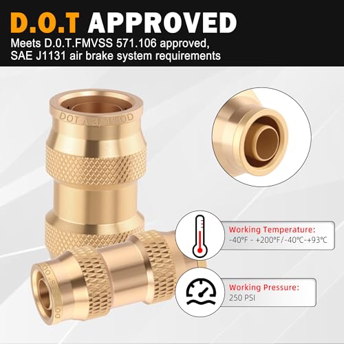 Brass DOT 5/8" Air Line Quick Push to Connect Union Straight 5PCS - color: 5PCS-DOT Push-to-Connect, size: 5/8" Od