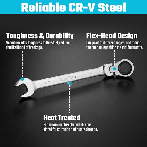 DURATECH 1/2" Flex-Head Ratcheting Combination Wrench - style: 1/2"
