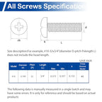 60Pcs #10-32 x 3/4" Phillips Pan Head Machine Screws, UNF Fully Threaded - size: #10-32 x 3/4"