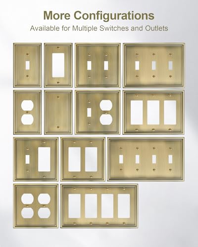 2-Pack Zinc Alloy Combo Toggle/Duplex Light Switch Cover Plate - color: Antique Brass, size: 1 Toggle/1 Duplex 2PK