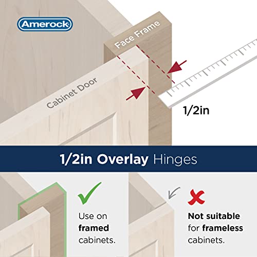 Amerock 1 Pair 1/2" Overlay Matte Black Partial Wrap Cabinet Hinge - color: Matte Black, size: 1/2 Inch (13 mm) Overlay