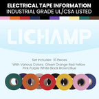 Lichamp 10-Pack Colored Electrical Tape Waterproof, 3/4 in x 66ft, UL/CSA