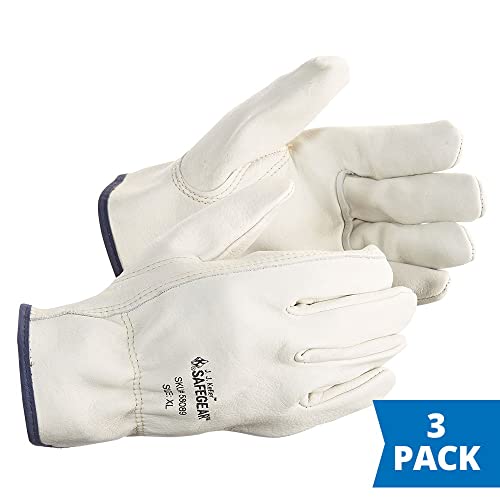 SAFEGEAR Cowhide Leather Work Gloves with Keystone Thumb - color: White, size: X-Large (Pack of 3)