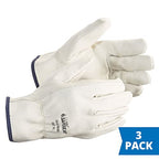 SAFEGEAR Cowhide Leather Work Gloves with Keystone Thumb - color: White, size: Medium (Pack of 3)