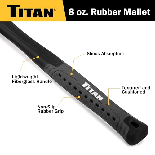 Titan 63108 8oz Rubber Mallet, Non-marking Double-faced Solid Head, 11.5" Shock Absorbing Fiberglass Handle with Textured Grip - style: 8oz Black