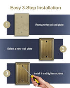 Switch Plates Outlet Covers, 2-Pack Antique Brass Metal Wall Plates - color: Antique Brass, size: 1 Blank 2PK