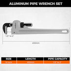 HORUSDY 18-Inch Pipe Wrench, Aluminum Heavy-Duty Adjustable Plumbing Wrench, 450mm, 1/2"–2" Pipe Capacity, Strong Grip & Durable, Lightweight Gray for Professionals & DIY - style: 18" Lightweight Aluminum