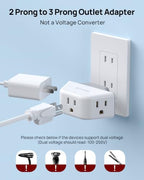 TROND 2 Prong to 3 Prong Outlet Adapter with 360 Rotating Plug - color: White, size: 3AC-2 Prong (Rotating Plug), 1 Pack