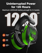 Qozybuds Gel Cushions Ear Muffs, Bluetooth 6.0 Hearing Protection Headphones with 1200mAh Battery, 120H Working Time, 30dB SNR, Larger Buttons for Easy Operation, Superior Stereo Sound Quality - color: Green-black