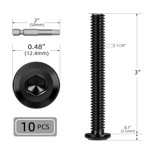 10 PCS 1/4"-20 x 3 Flat Head Socket Cap Screws Bolts, Flat Round Head Furniture Allen Bolts, Stainless Steel 304, Full Thread, Black Coating, Screwdriver Bit Included - size: 1/4"-20 x 3"