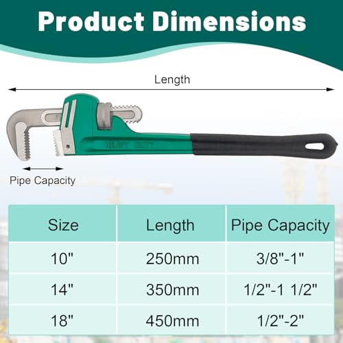 10in Heavy Duty Adjustable Pipe Wrench Non-Slip Plumbing Tool - size: 10in
