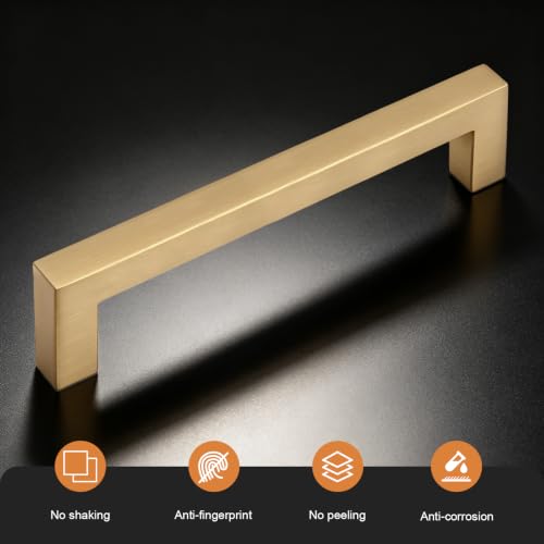 Probrico 10 Pack 3.75 Inch (96mm) Hole Center Champagne Bronze Cabinet Pulls Square Kitchen Cabinet Handles Dresser Drawer Pulls Stainless Steel Cupboard Dresser Handles - color: Champagne Bronze, size: hole center 3-3/4"