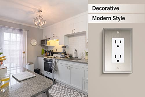 Henne Bery Soft Modern Decorative Wall Plate Switch Plate Outlet Cover (Single Decorator 2PK, Satin Nickel) - style: Single Decorator 2PK