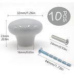 10-Pack Ceramic Cabinet Knobs Gray 32mm Round Drawer Pull - color: Gray