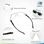 UV Protective Safety Glasses for Men/Women fit Sport/Work, Yard work, Lawn mowing, Ride, Shoot, ANSI Z87.1 Rated, Fog/Scratch Resistant Wrap-around Lens, Nose Pad Adjustable Black Temples