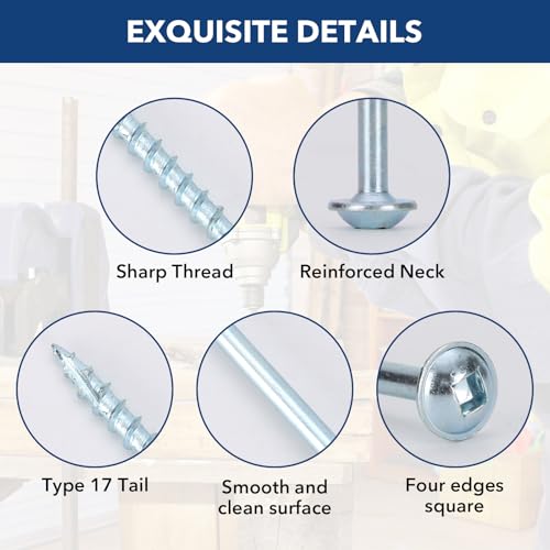 Pocket Hole Screws #8x1-1/2 Zinc, Coarse Thread Wood Screws 300Pcs, Washer Head with Square Drive, 150MM Drive Bit Included - color: Zinc, size: #8x1-1/2‘’