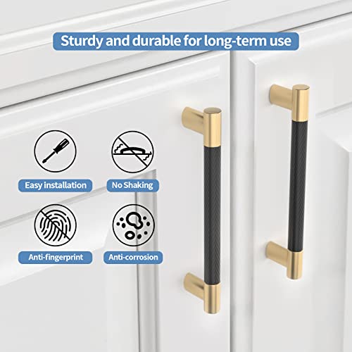 Black & Gold Knurled Cabinet Handles Kitchen Pulls 7 Inch 10 Pack - color: Black and Gold, size: 7" Hole Center
