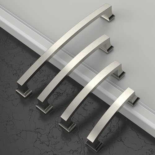 Amerdeco 10 Pack Brushed Satin Nickel 3.75 Inch(96mm) Hole Centers Kitchen Cabinet Pulls Cabinet Hardware Kitchen Handles for Cabinets Cupboard Handles Drawer Pulls ZH0009 - color: Brushed Satin Nickel, size: 3.75" hole center