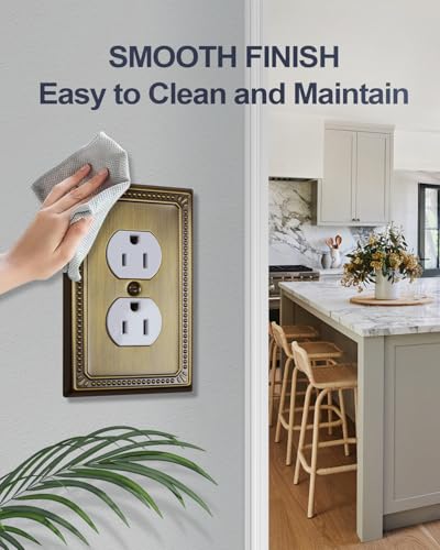 Switch Plates Outlet Covers, 6-Pack Antique Brass Metal Wall Plates - color: Antique Brass, size: 1 Duplex 6PK