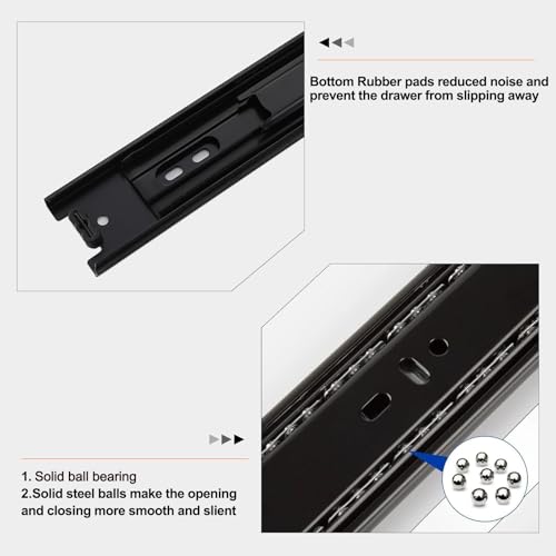 18 inch Drawer Slides 6 Pairs (12pcs) Full Extension Ball Bearing Drawer Rails Side Mount 3 fold Metal Dresser Runners for File Cabinet Trash Can Kitchen Wardrobe Glides 18" Black 100 LB Capacity - size: 18inch(450mm)