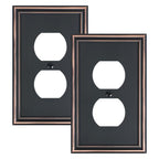2-Pack Zinc Alloy Single Duplex Outlet Cover Plate, Solid Receptacle Cover - color: Aged Bronze, size: 1 Duplex 2PK